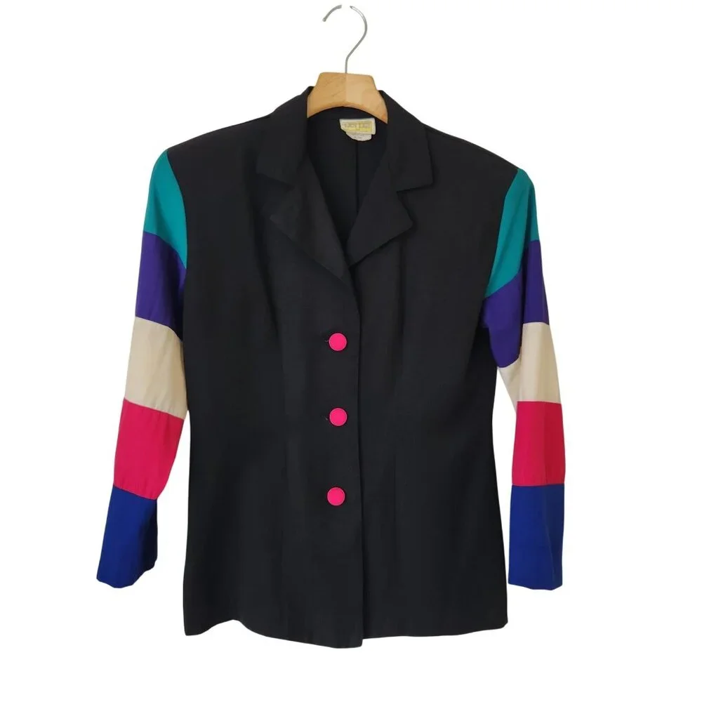 Vintage 80s 90s Last Exit Color-block Blazer Jacket Maximalism Office Party - Picture 1 of 9